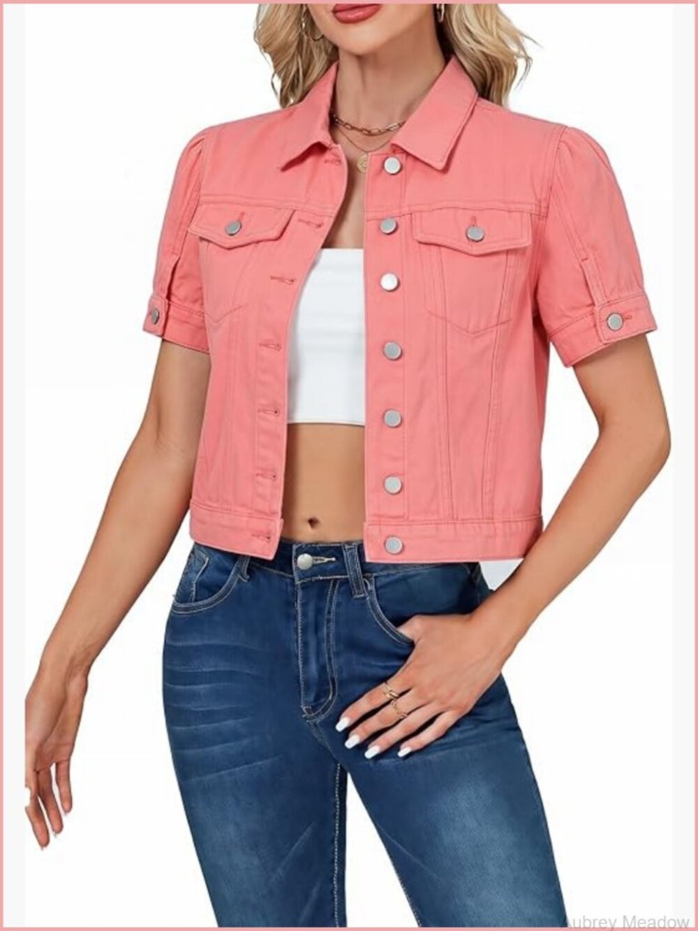 Cropped Puff Short Sleeve Denim Jacket Lightweight Summer Jean Jacket